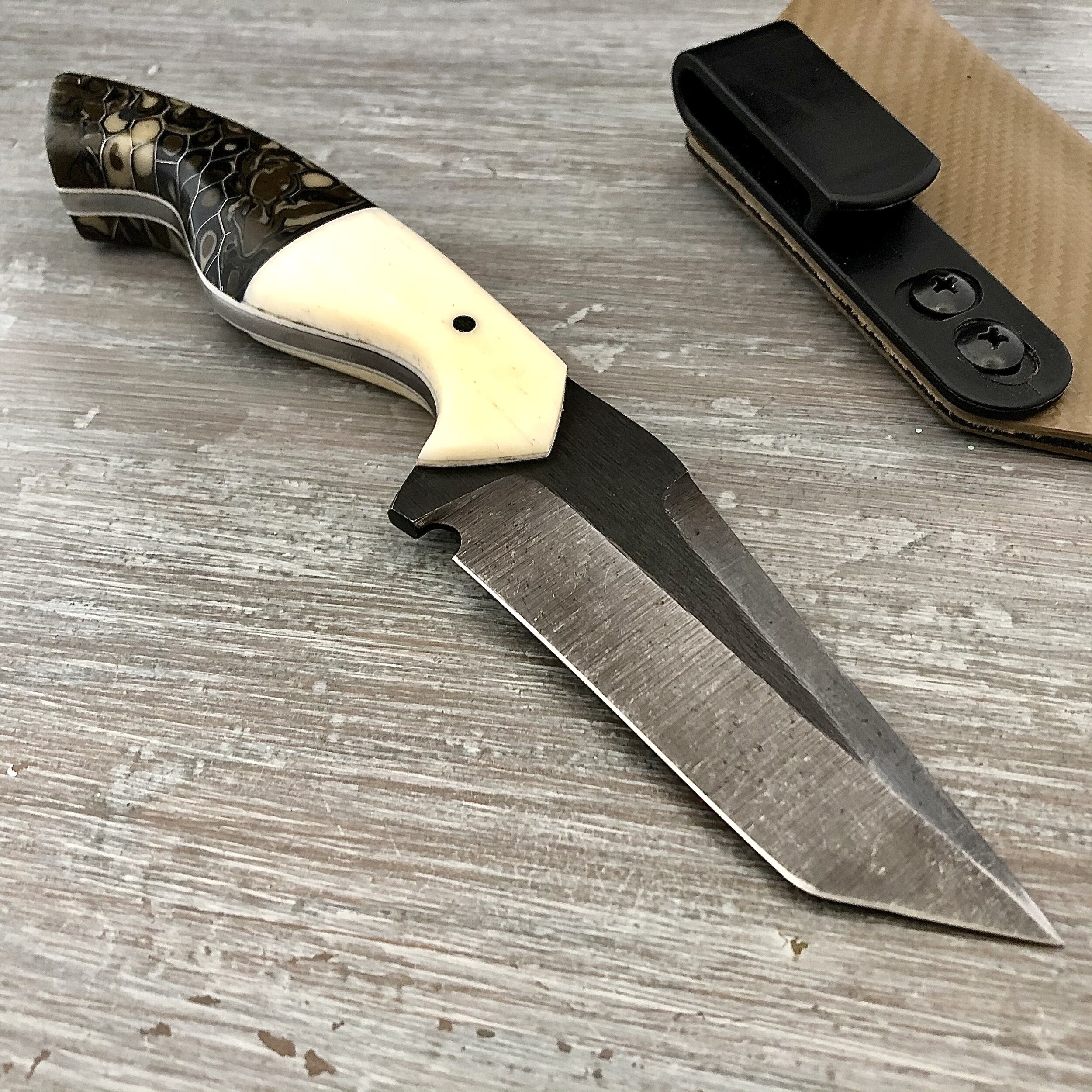 Custom EDC Tanto In Camel Bone
