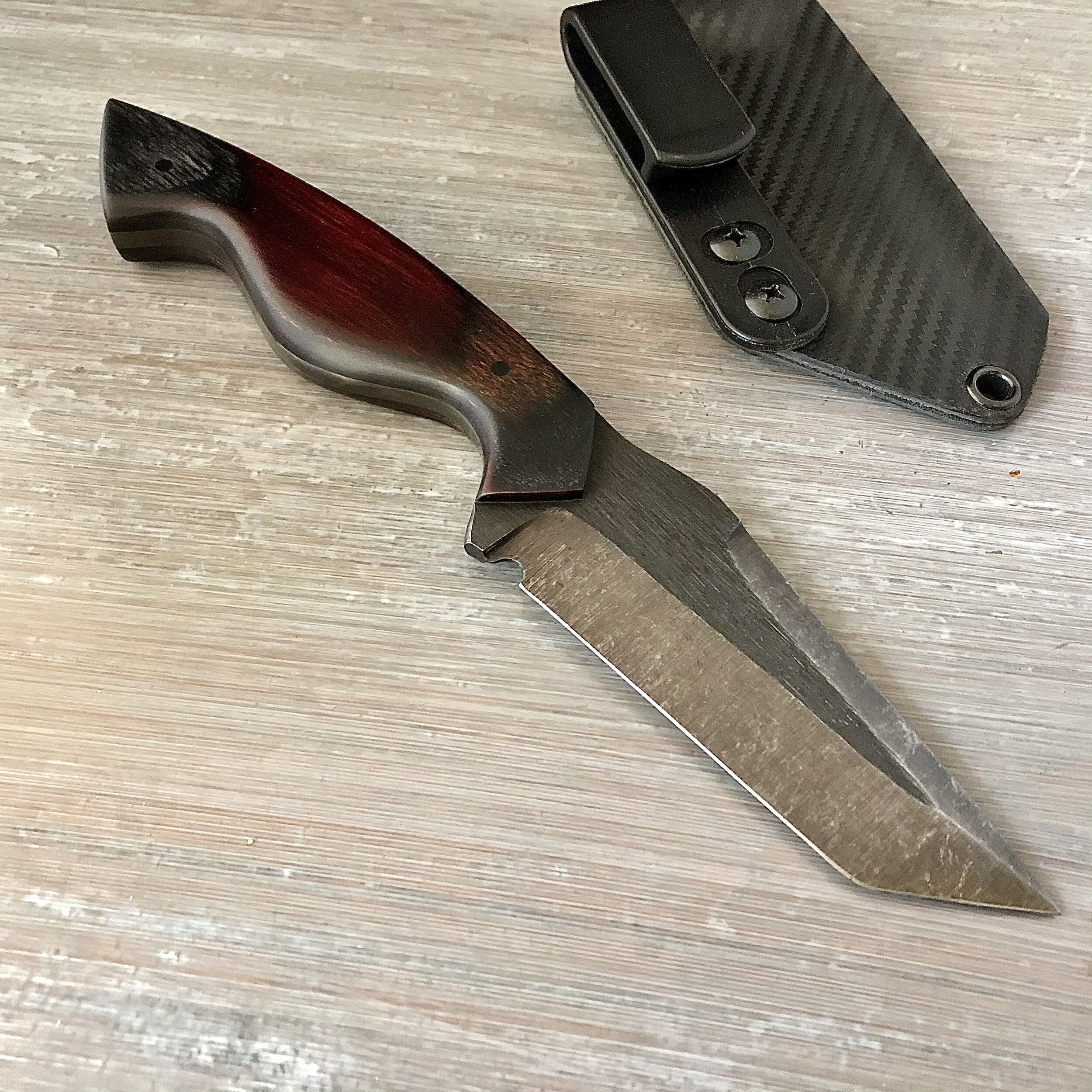 Custom EDC Tanto in Multi Layer Curly Maple