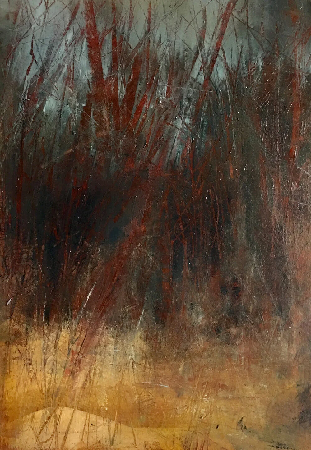 Donna Bolam, Spring Into March, 2018, coldwax & oil on Arches paper