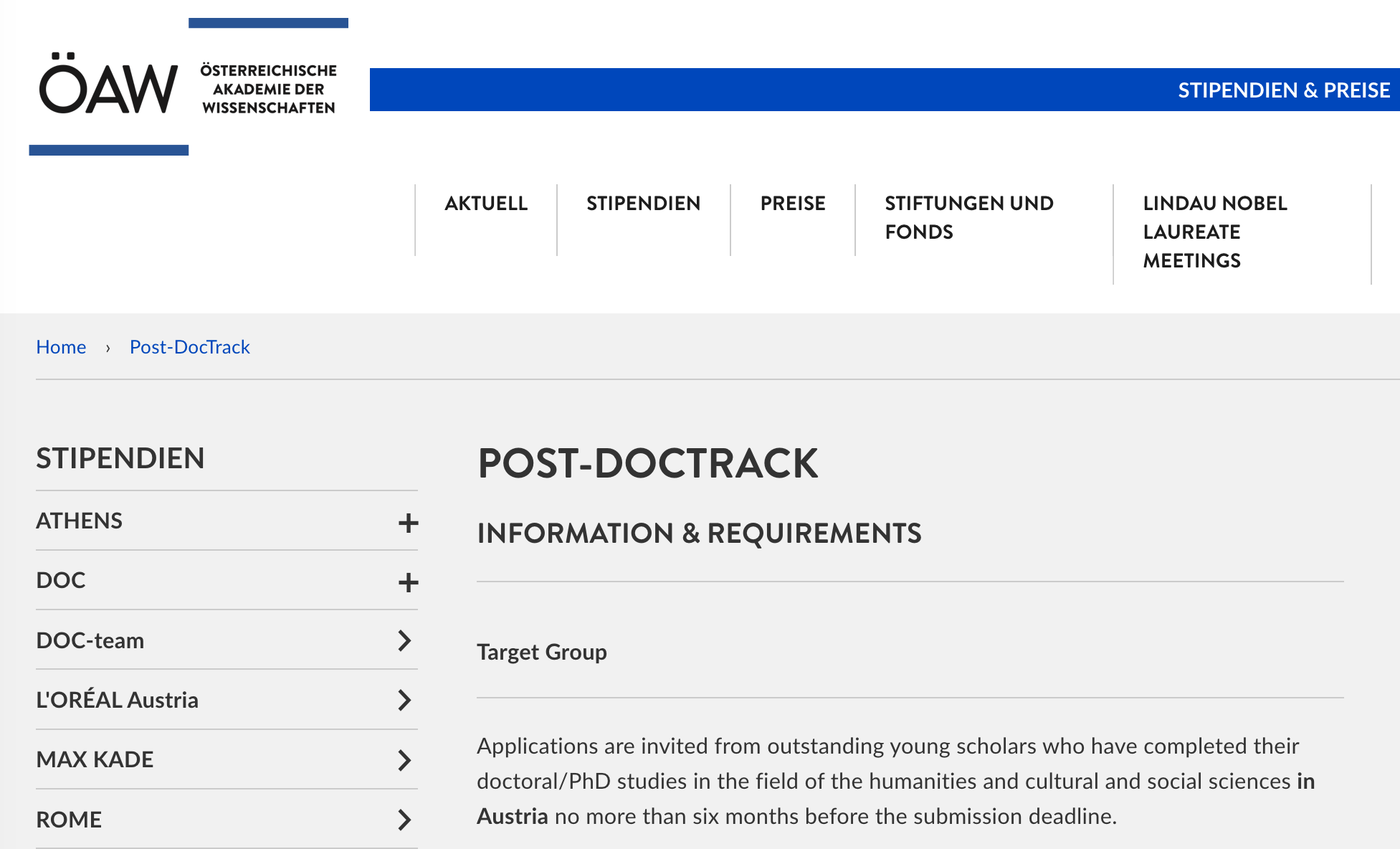 Post-DocTrack Grant — Austrian Academy of Sciences 