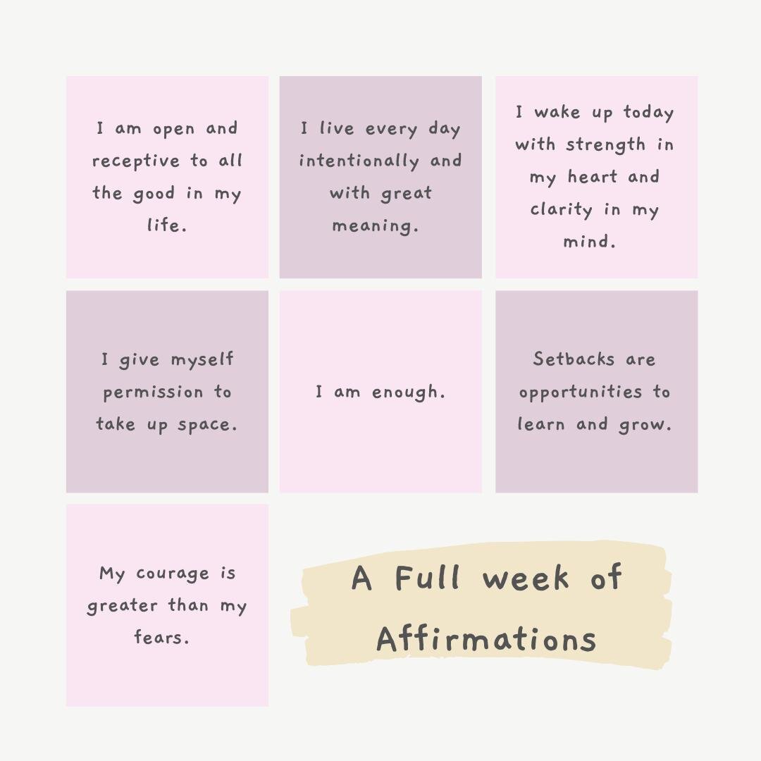Happy May! Start off your month with some positive affirmations to set you up on the right path. Here's a full week of affirmations for you!⁠
⁠
What are some affirmations you tell yourself to get through each week? ⁠
⁣⁠
Comment your weekly affirmatio