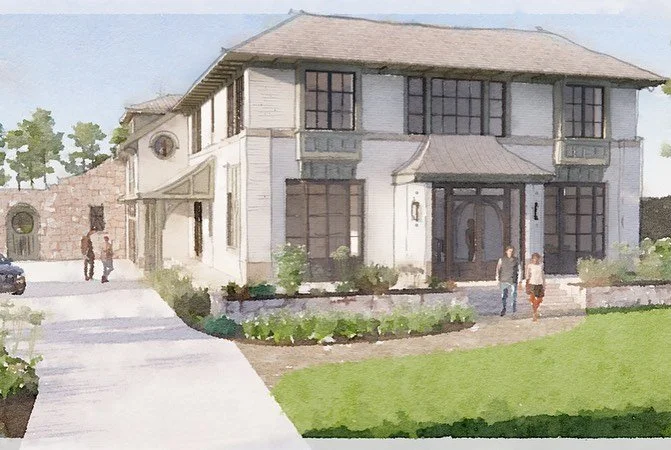 This new home was designed for a couple who love to entertain their large extended family. Perched on a hill, and surrounded by a large property, this house&rsquo;s design &mdash; its simple form, deep roof, and materials &mdash; was informed by the 