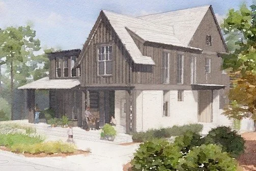 Placed on a site at the edge of a forest, this home draws on the traditions of vernacular rural architecture, particularly the Carpenter Gothic style. But while its design has a basis in tradition, this house provides modern spaces and ample windows 