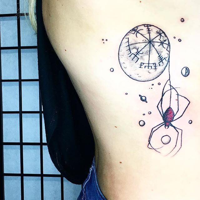 A lunar spider for a Viking queen. Good luck in school. Thank you for devoting your life to environmental law. The earth needs more advocates and protectors. Thank you for being one of them. May your days be filled with joy, with creativity, and may you never again feel lost, even when the way is not yet known. Keep fighting the good fight 🖤🌙 #tattoo #tattooapprentice #apprentice #apprenticetattoo #learning #learningbydoing #spider #spidertattoo #moon #lunar #vikingcompass #vegvisir #positivevibes #positivethinking #wellwishes #happinessisafreshtattoo #seattle #fremont #pnw #tygerwolftattoo #womenempowerment #environmentalprotection #womenwhotattoo #girlswhotattoo #thefutureisfemale