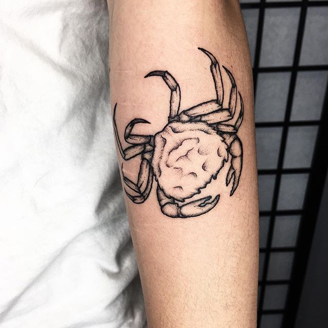 A fun tiny Japanese shore crab for Hannah from the other day. Although not indigenous to Puget Sound, this is one of many species of crab to frequent Pacific Northwest waters. I'm always excited for an opportunity to indulge my inner biology nerd. I hope it serves you well. Thank you 🙏 More projects like this please. 🌙#tattoo #apprentice #tattooapprentice #apprenticetattoo #crab #crabtattoo #japaneseshorecrab #hemigrapsussanguineus #pnw #seattle #fremont #crabsofinstagram #crustacean #tygerwolftattoo #happinessisafreshtattoo #girlswithtattoos #womenwithtattoos #womenwhotattoo #girlswhotattoo #inkedgirls #thefutureisfemale