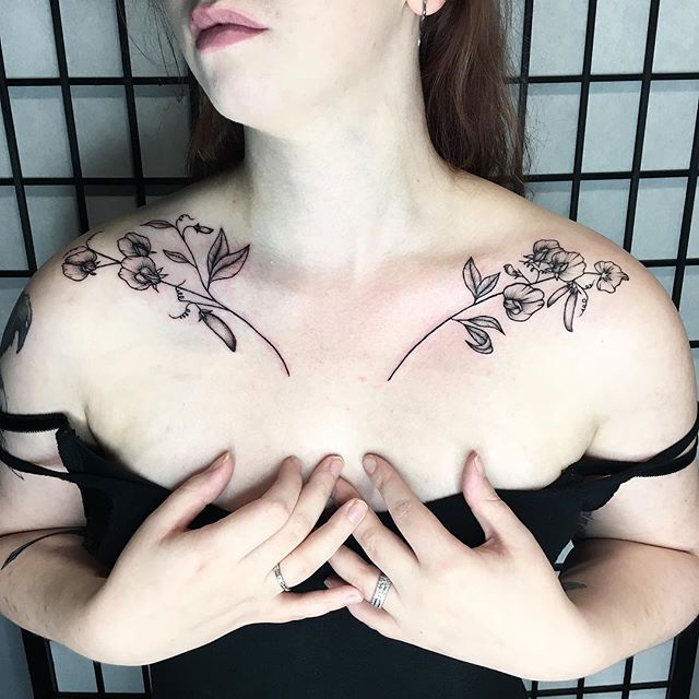 Another set of sweet peas for @_most_steffinitely_ thank you for your continued love and support throughout my tattoo journey. I'm so humbled by the generosity my friends and community members have shown me. Your willingness to share skin, contributions to my knowledge, growth, and development mean so much more than I could put into words. Thank you. Im glad these legumes found a home with you. May they bring you courage and strength for the rest of your days. 🌙 #tattoo #apprentice #tattooapprentice #apprenticetattoo #sweetpea #sweetpeas #floraltattoo #chesttattoo #girlswithtattoos #inkedgirls #womenwithtattoos #seattle #pnw #fremont #tygerwolftattoo #courage #strength #positiveomens #grateful #learning #learningbydoing #happinessisafreshtattoo #girlswhotattoo #womenwhotattoo #thefutureisfemale