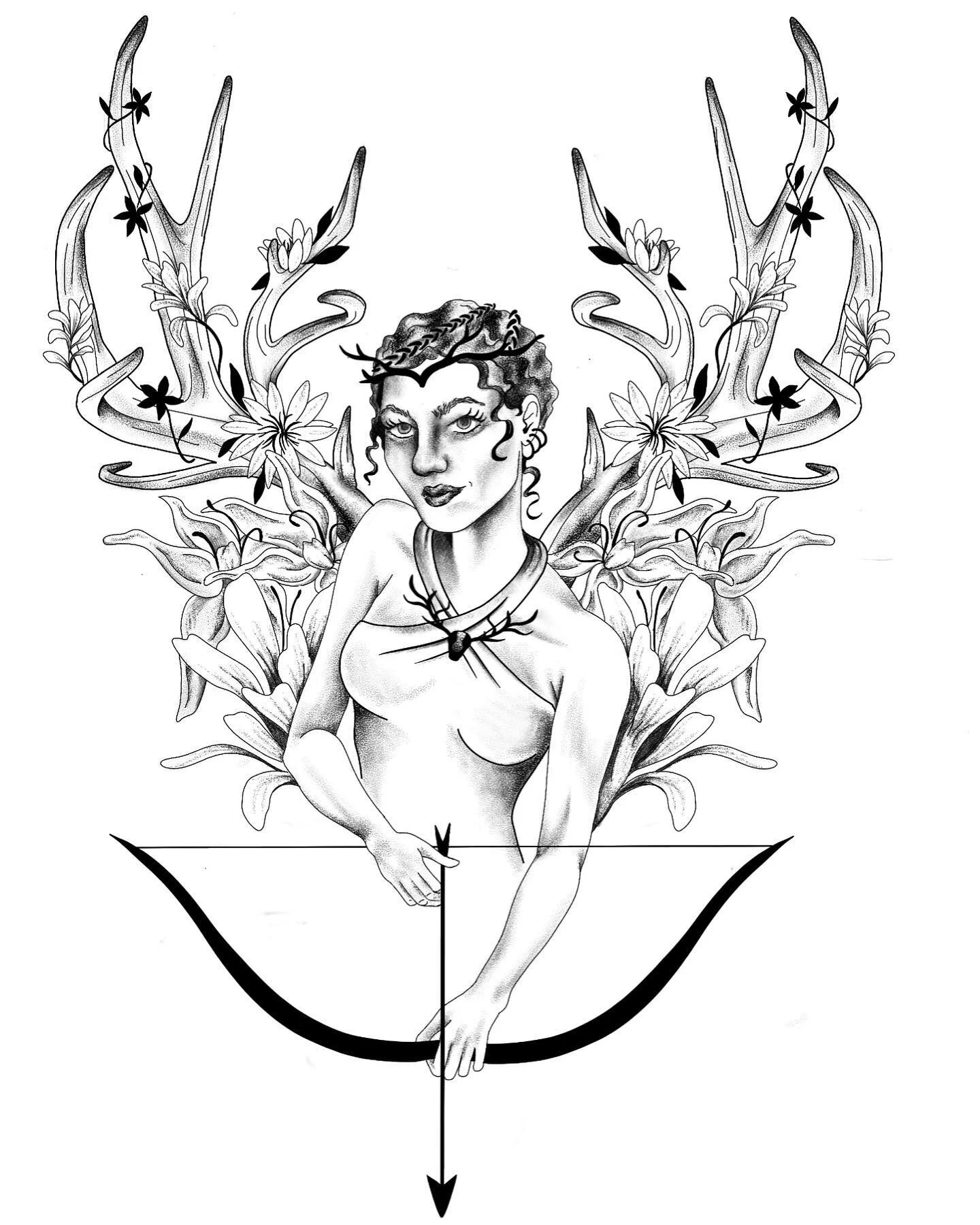 Artemis Available Flash. 
….
….
#artemistattoo #tacomatattoo #artemis #flashsheet