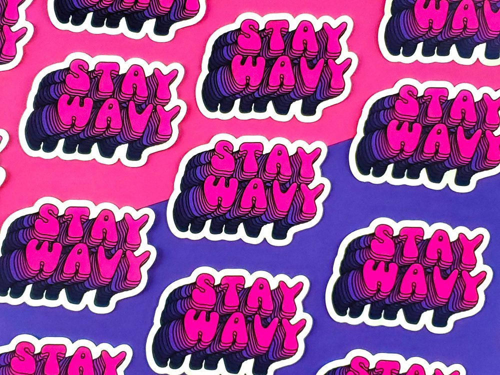 Stay Wavy Retro Nostalgia Aesthetic Typographic Vinyl Sticker
