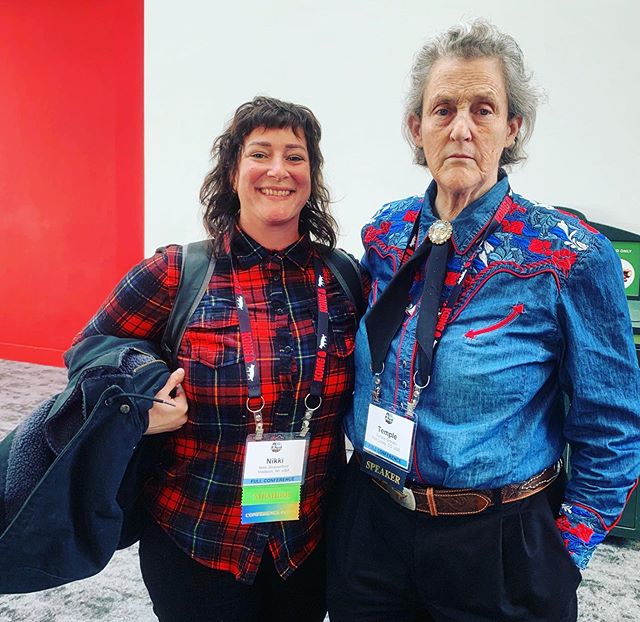 I had the honor of meeting Temple Grandin today!! We have similar styles of dress/hairstyle, but very different &ldquo;excited face&rdquo;😂 She is undoubtedly an amazing advocate for animals across the board. Please take the time to listen to her if