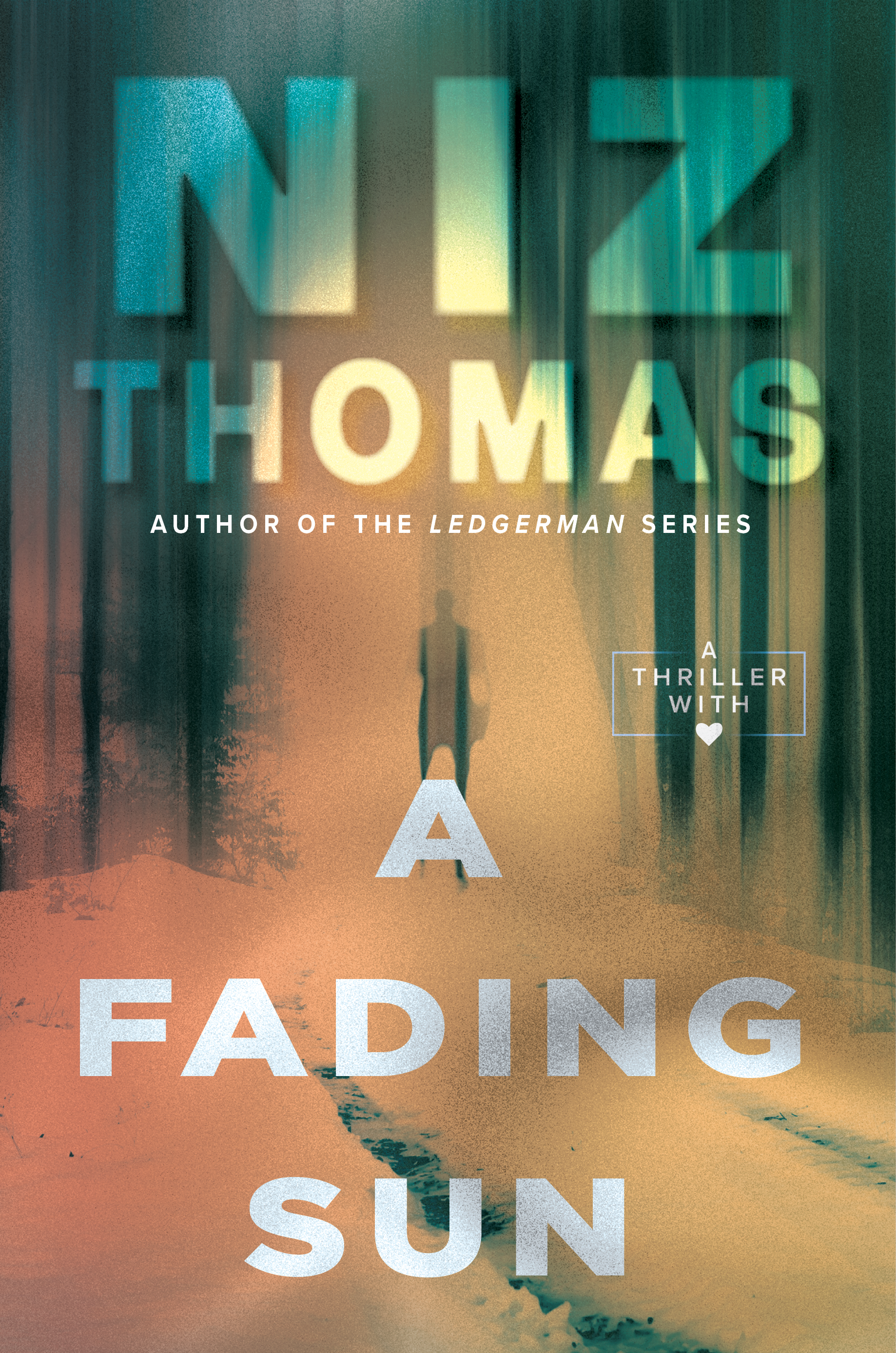 Book cover for the Niz Thomas short story, A Fading Sun. Features a creepy, distorted image of a person alone in the woods. A Thriller with Heart story from the author of the Ledgerman Series.