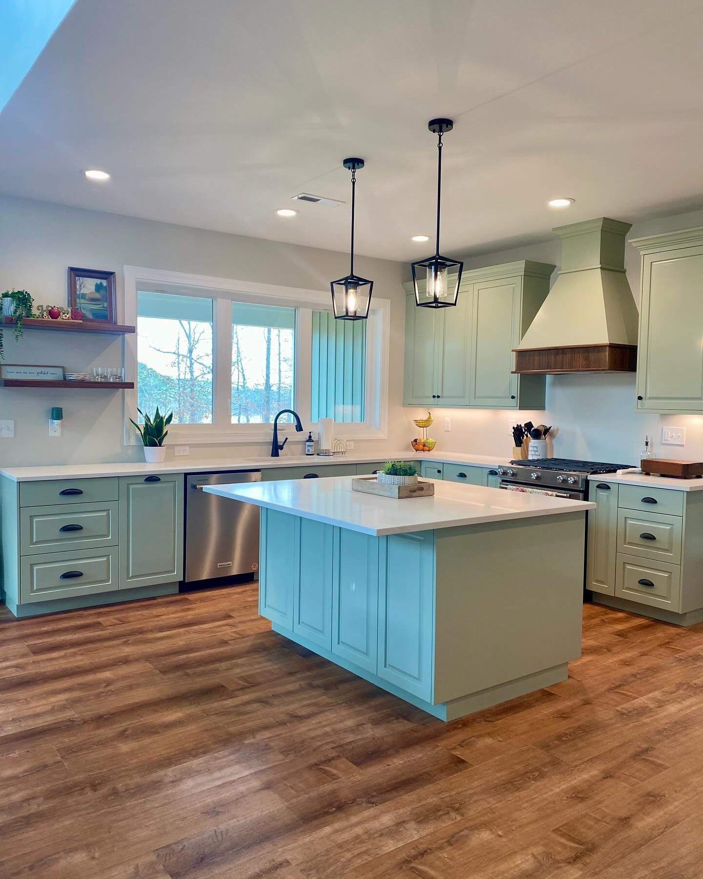 Bringing &ldquo;raised panels&rdquo; back with this whole house cabinetry project! Custom raised panel frameless inset kitchen with several organization base pullouts. Custom Master bath vanity with a raised panel rustic hickory facade. Custom his an
