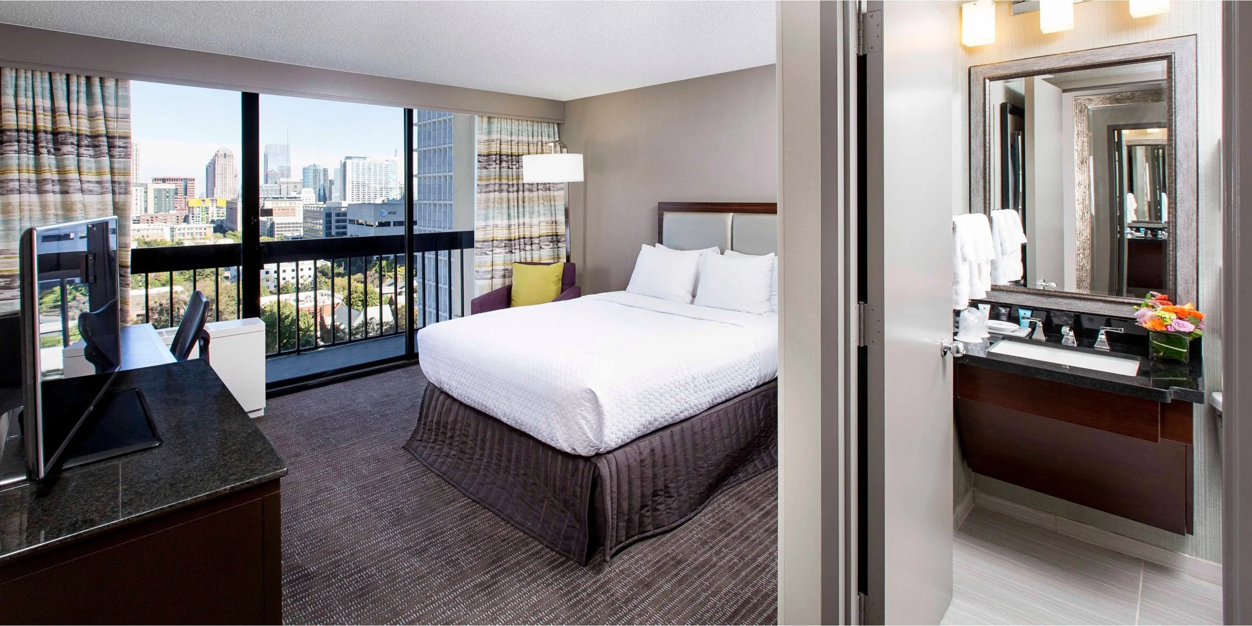 SINGLE ROOM - KING SIZE W/ PRIVATE BATHFeatures: Free WiFi, Spacious Workspace, Keurig coffee maker, Revitalized modern décor and furnishings, Temple Spa bathroom amenities