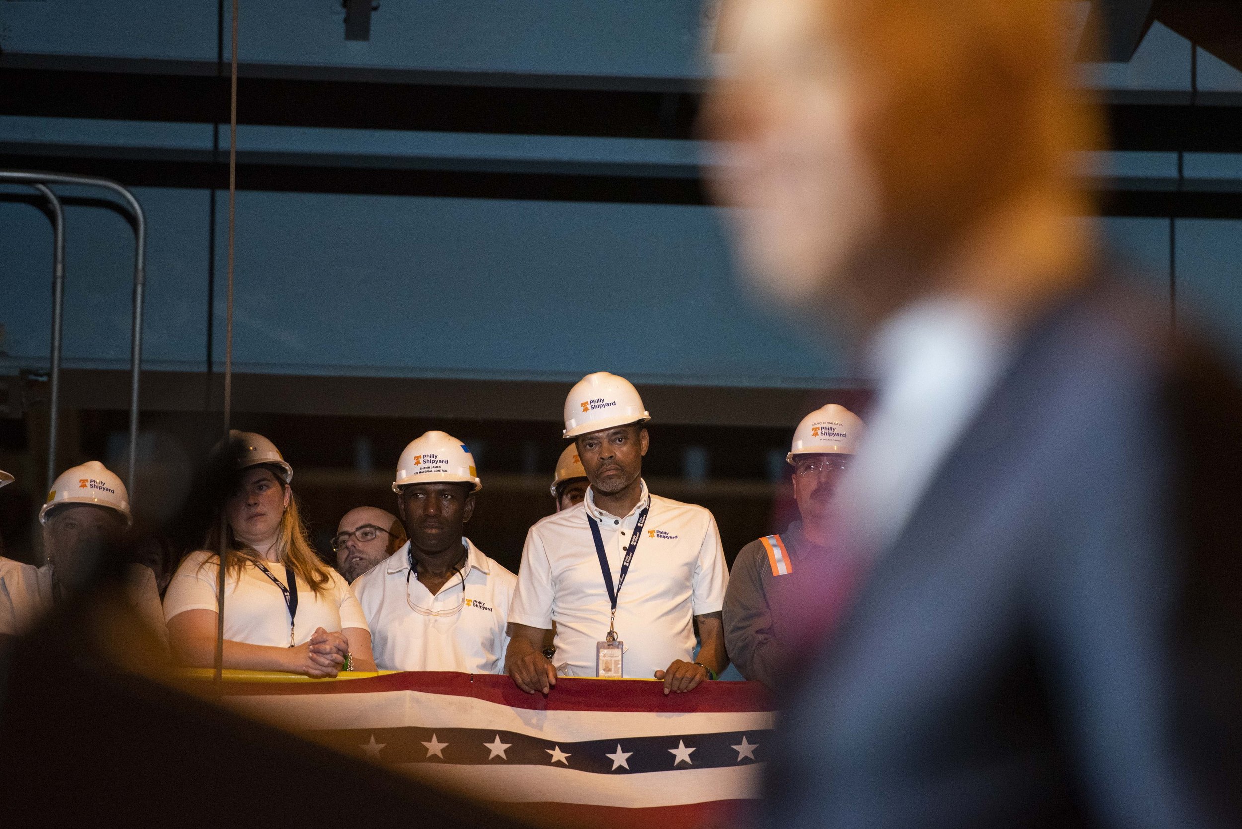   Philly Shipyard workers listen to President Biden’s speech on ‘Bidenomics’ on Thursday, July 20, 2023.  