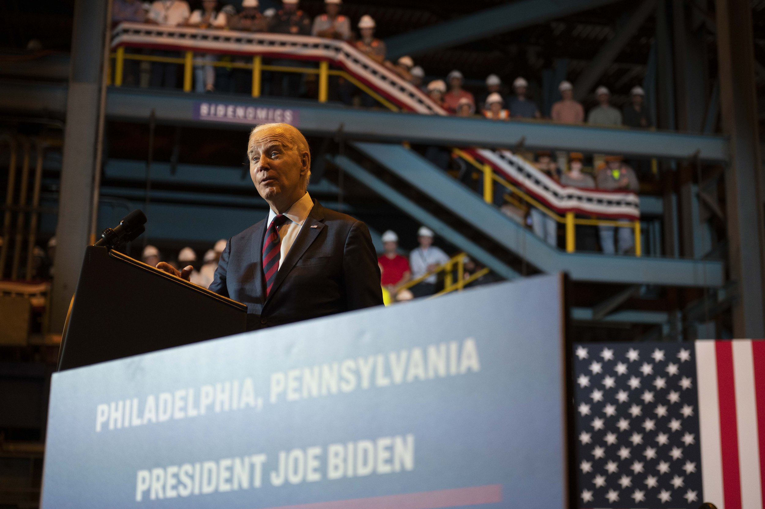   President Biden speaks at the Philadelphia Shipyard discussing ‘Bidenomics’ on Thursday, July 20, 2023.  