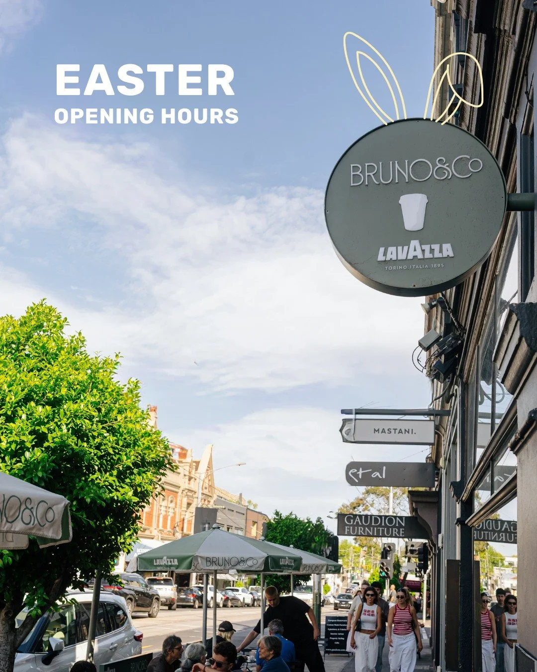 Easter opening hours 🐰

Closed Good Friday and Easter Sunday for some well-earned rest, but here Saturday and Monday from 7:30 until around 2:30. We will have slightly limited seating but the full menu will be available, come say ciao!