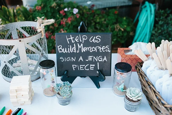 Jenga guest book for the wedding reception