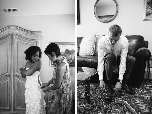 Photo of the bride and groom getting ready