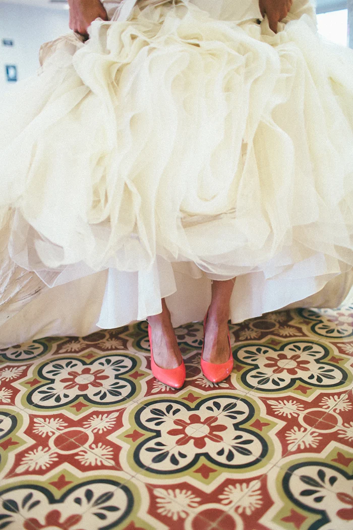Coral colored wedding shoes