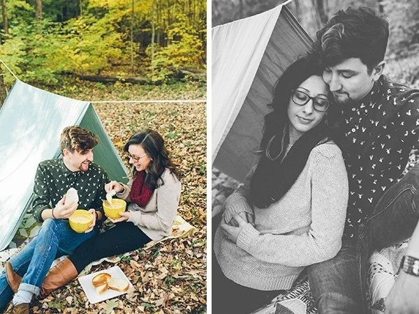 Cozy & rustic outdoor fall picnic engagement
