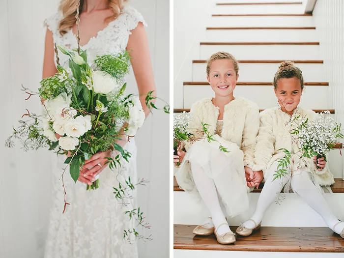 Wedding bouquet and the adorable flower girls