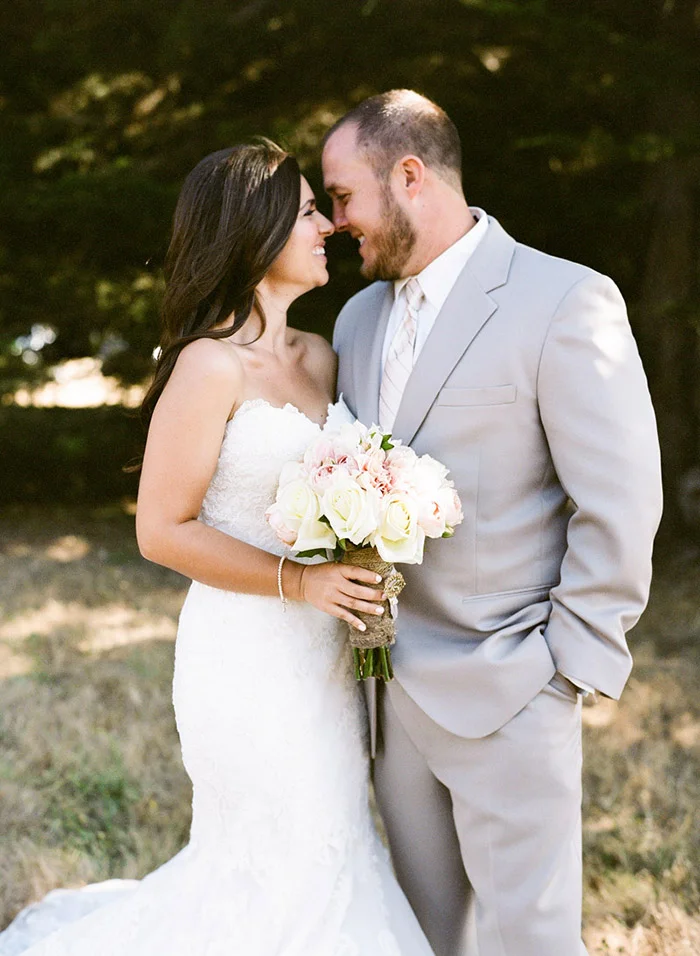 Adorable rustic wedding bride groom portrait
