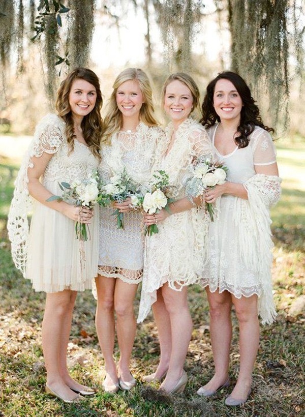 White Lace Bridesmaid Dresses