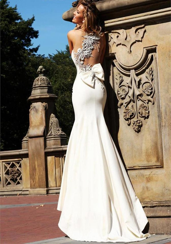 Lacy Wedding Dress with a Bow