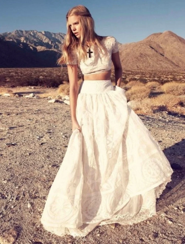 bohemian crop top wedding dress