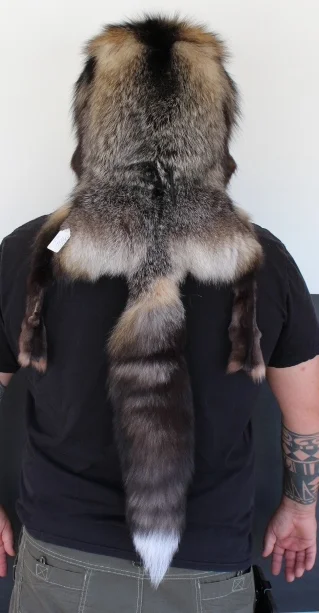 Cross Fox Mountain Man Fur Hat No Face (back).JPG