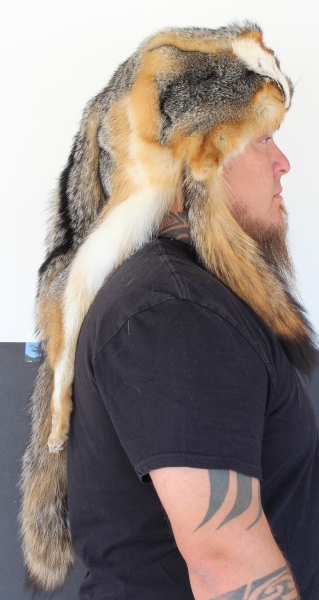 Grey Fox Mountain Man Fur Hat with 3 Tails (3).JPG