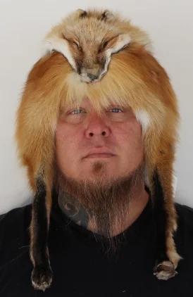 Red Fox Mountain Man Fur Hat with Feet — Claw, Antler Hide