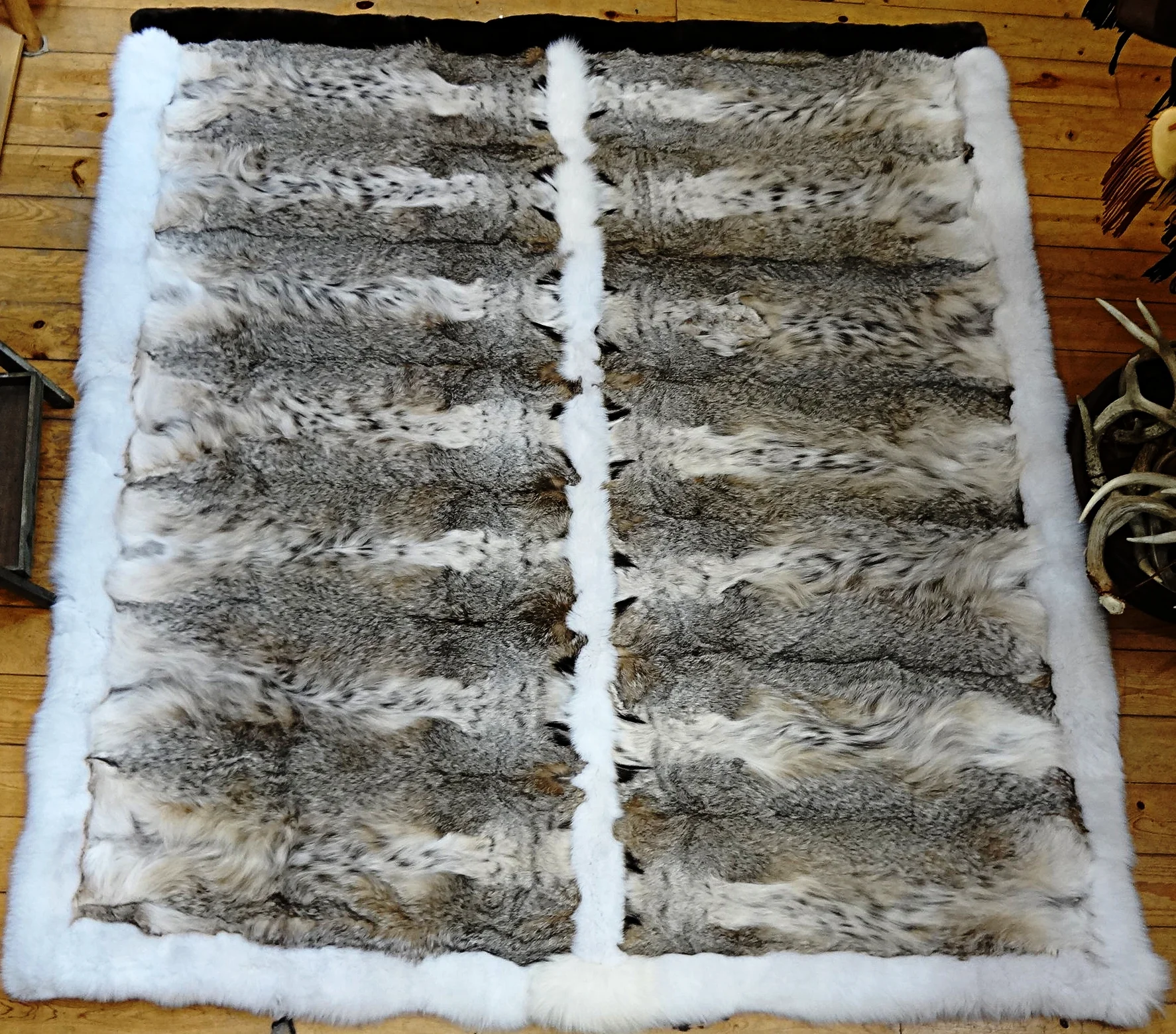 Lynx Blanket with blue fox trim 