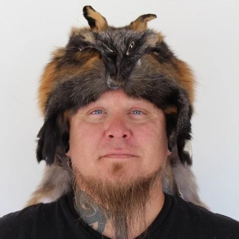 Cross Fox Mountain Man Fur Hat with Face