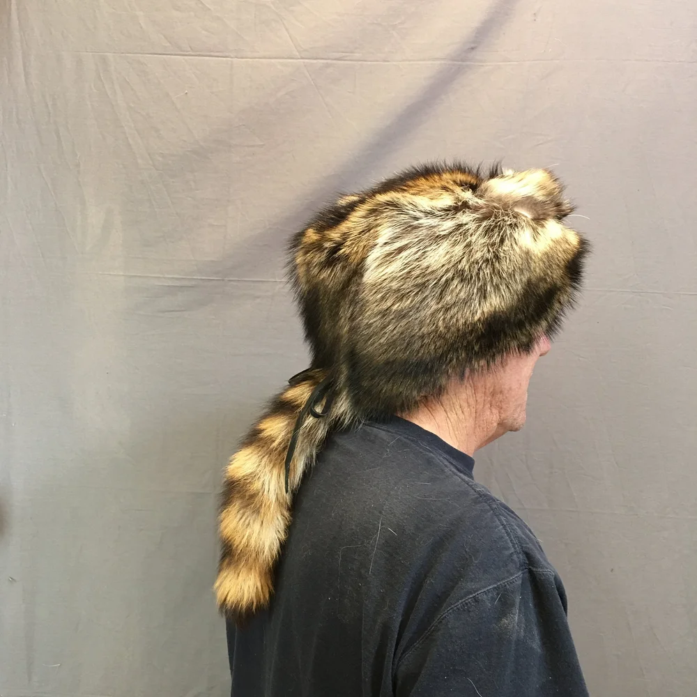 Raccoon hat with face and tail — Claw, Antler & Hide Co.