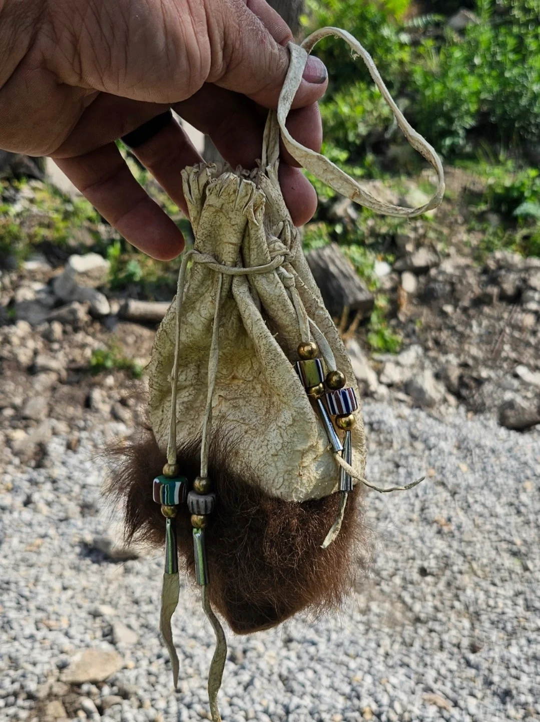 Drawstring Handbag w/ Buffalo Fur