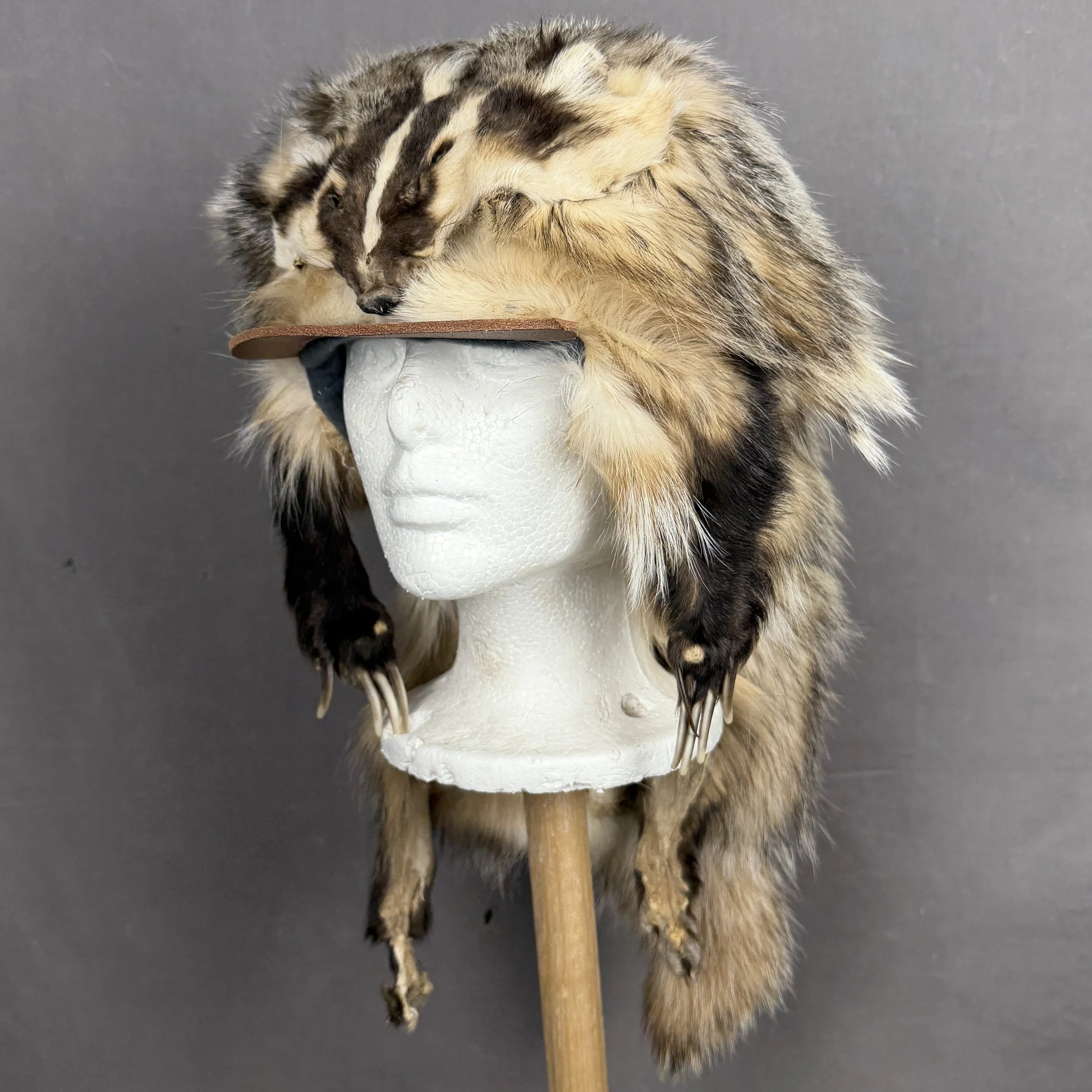 Authentic Badger Fur Hat with Face and Feet