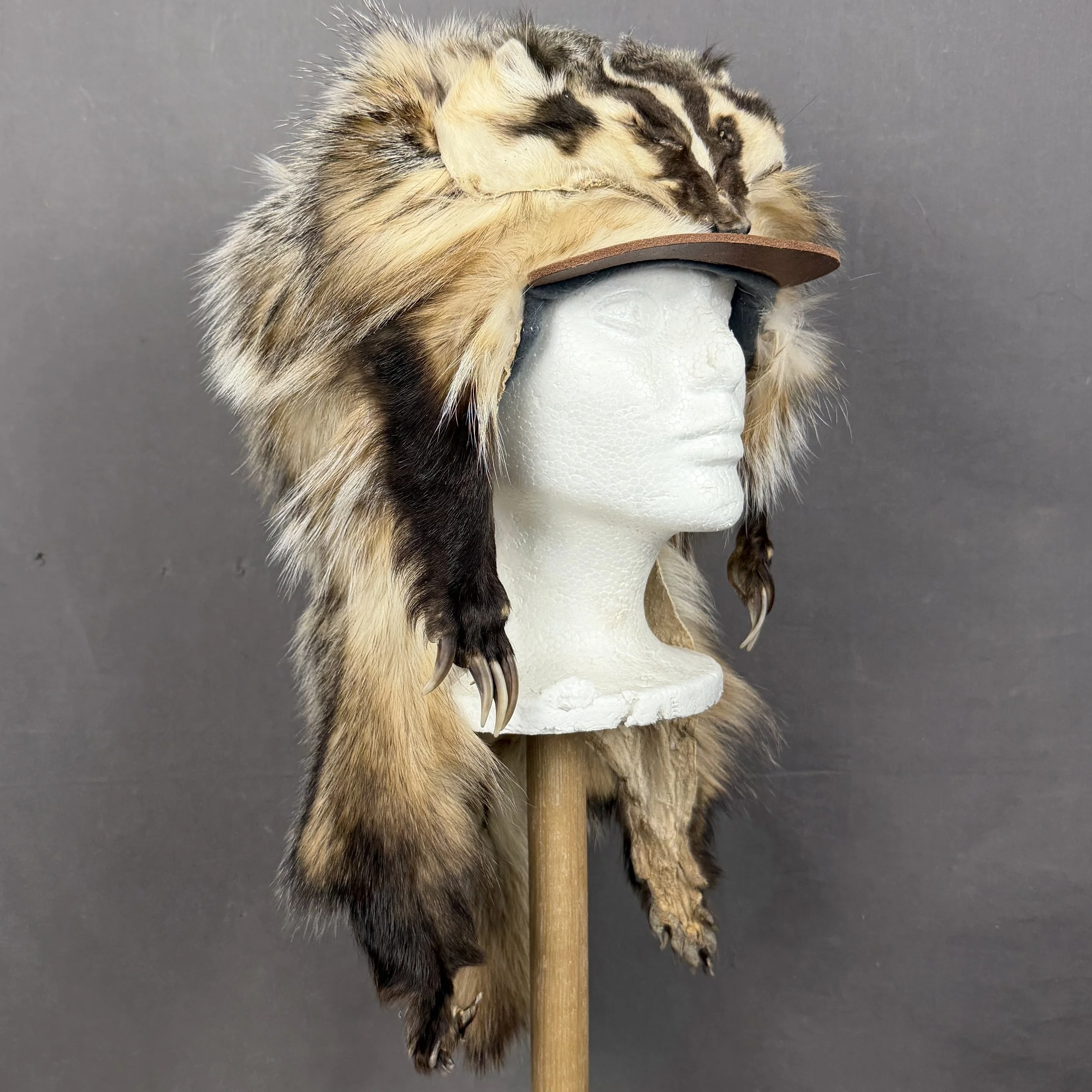 Authentic Badger Fur Hat with Face and Feet