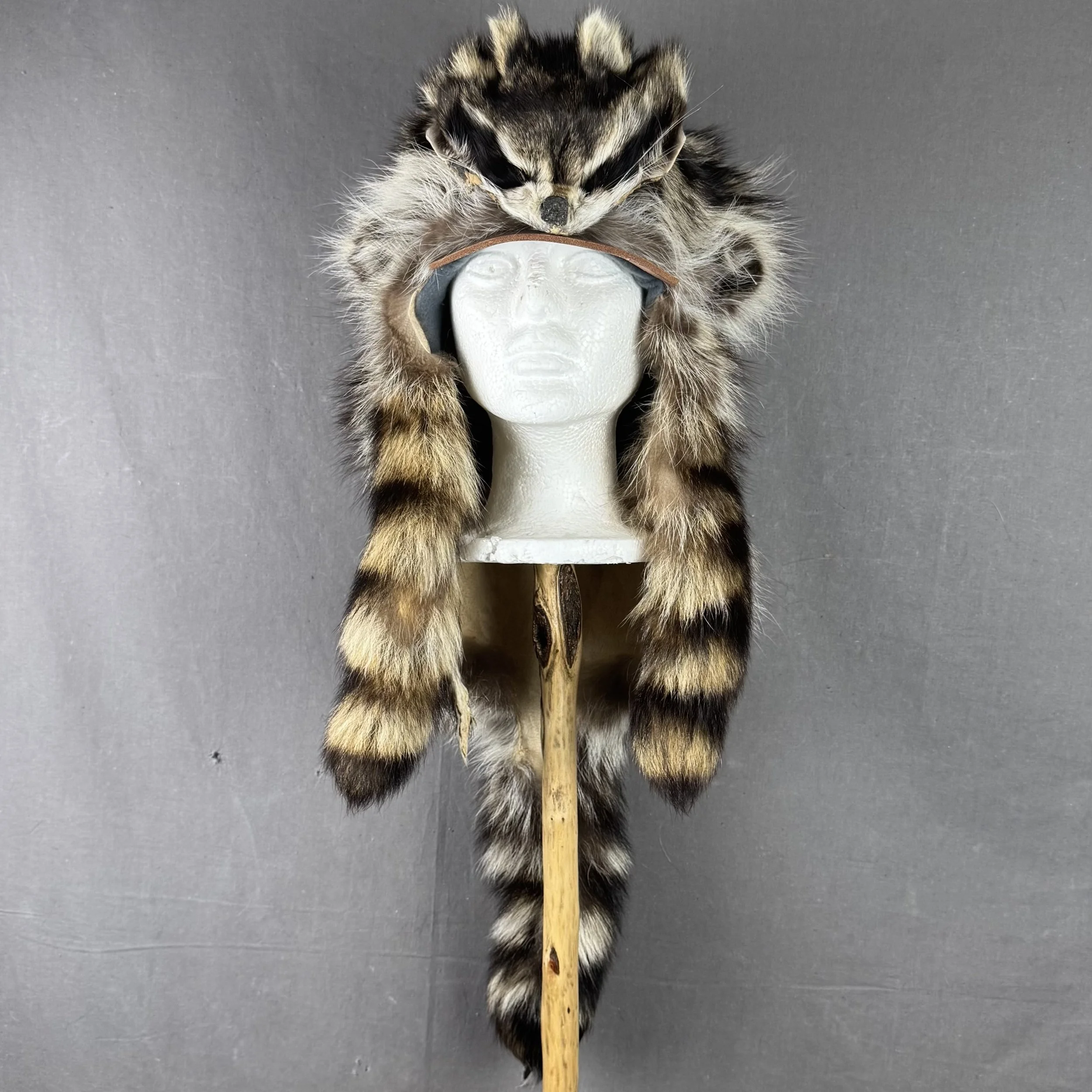Raccoon Mountain Man Hat with face and tails