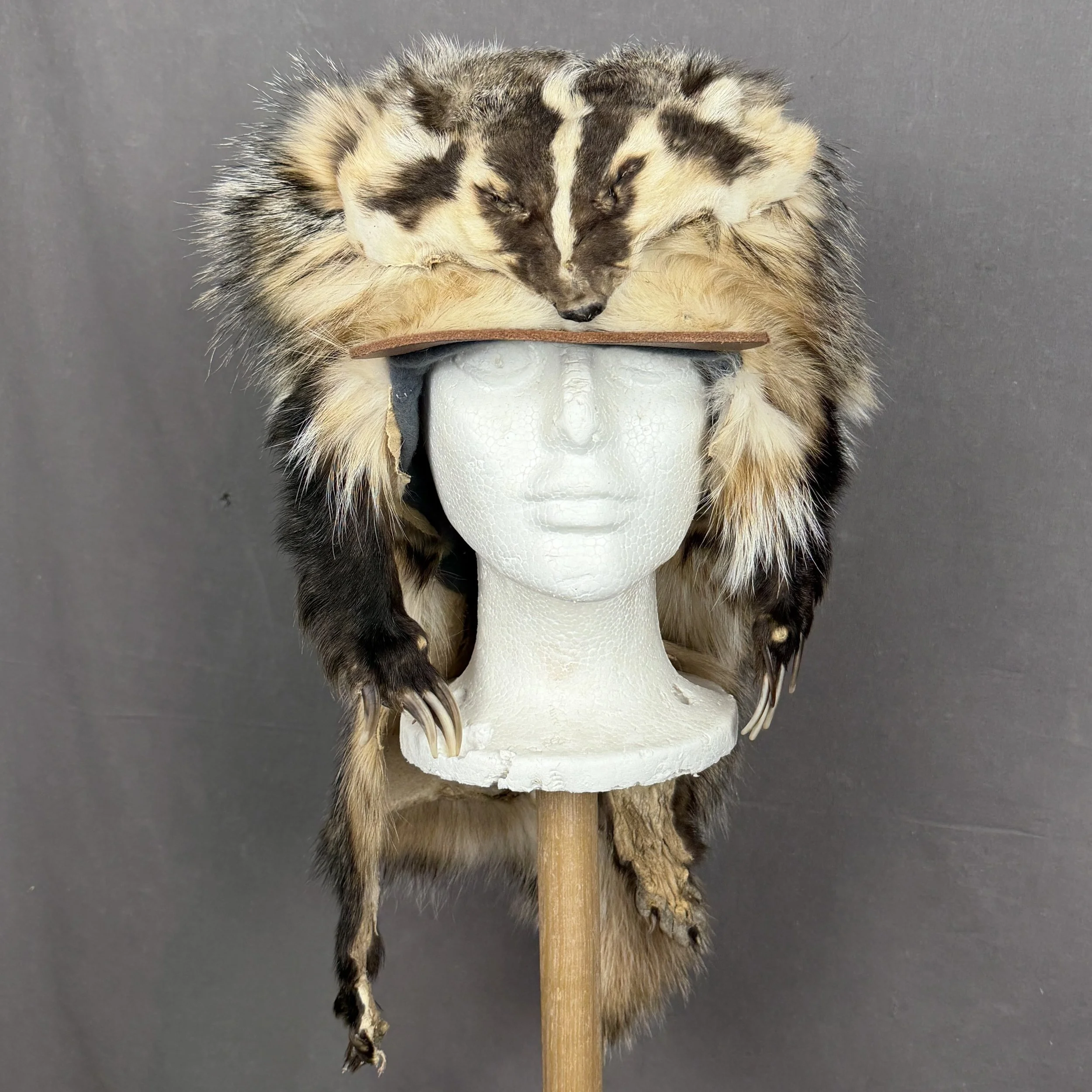 Authentic Badger Fur Hat with Face and Feet