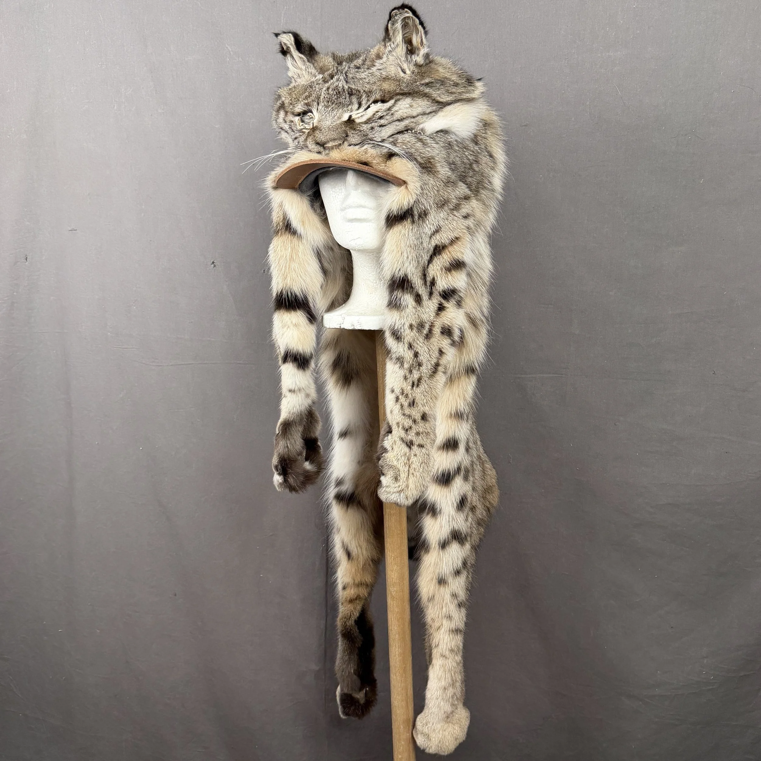 Bobcat Mountain Man Fur Hat with Face and Feet