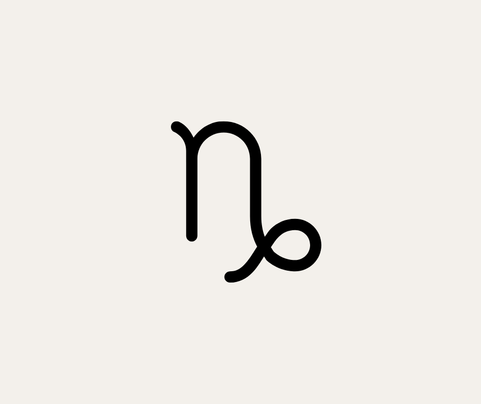 A stylized black zodiac symbol for Capricorn on a light background.
