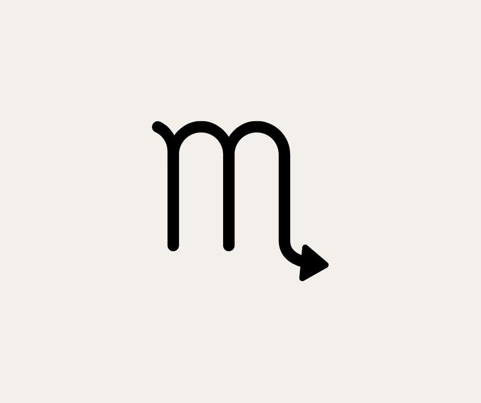 Astrological symbol for Scorpio with a downward arrow.