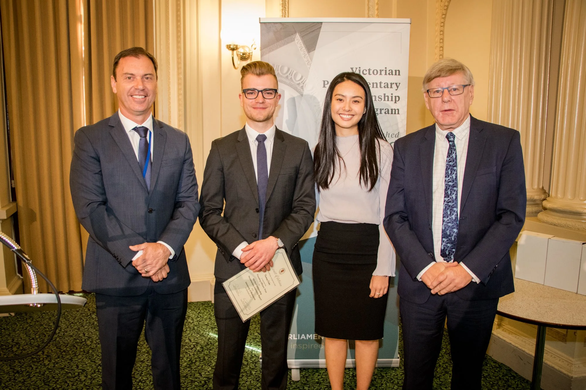  Thomas Duke from The University of Melbourne and Emily Tang from Monash University received the Presiding Officers' Prize for most outstanding internship reports in 2018