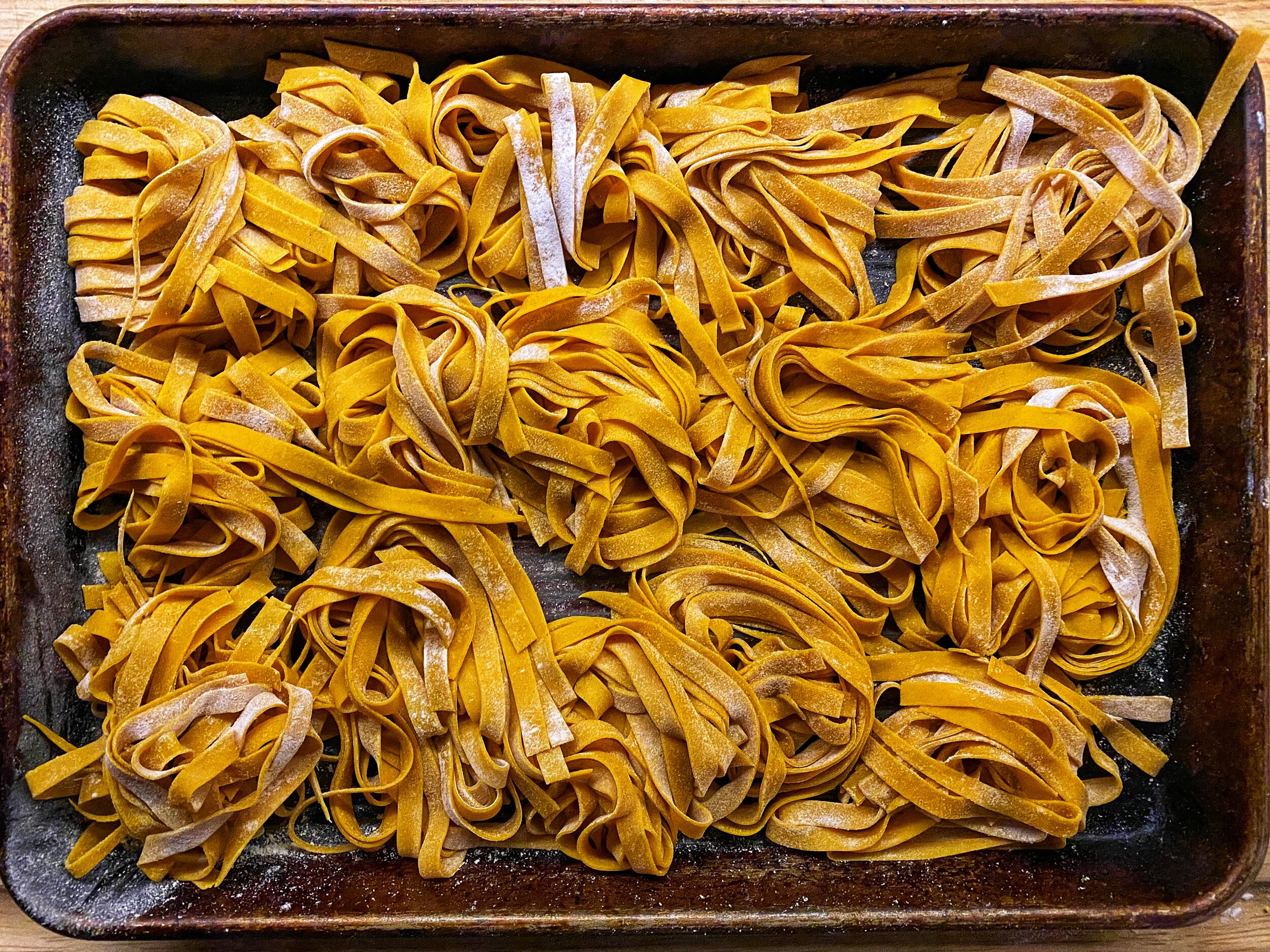 Turmeric Fettuccine with Oldwick Shepherd Sauce and Broccolini