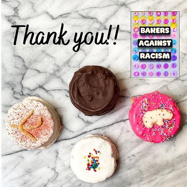 Thank you to everyone that ordered and donated to my @bakersagainstracism #ringding bake sale!! Almost $900 will be donated to the @naacp_ldf! A special thanks to @guittardchocolate for donating their amazing chocolate to dip the Black &amp; White Ri