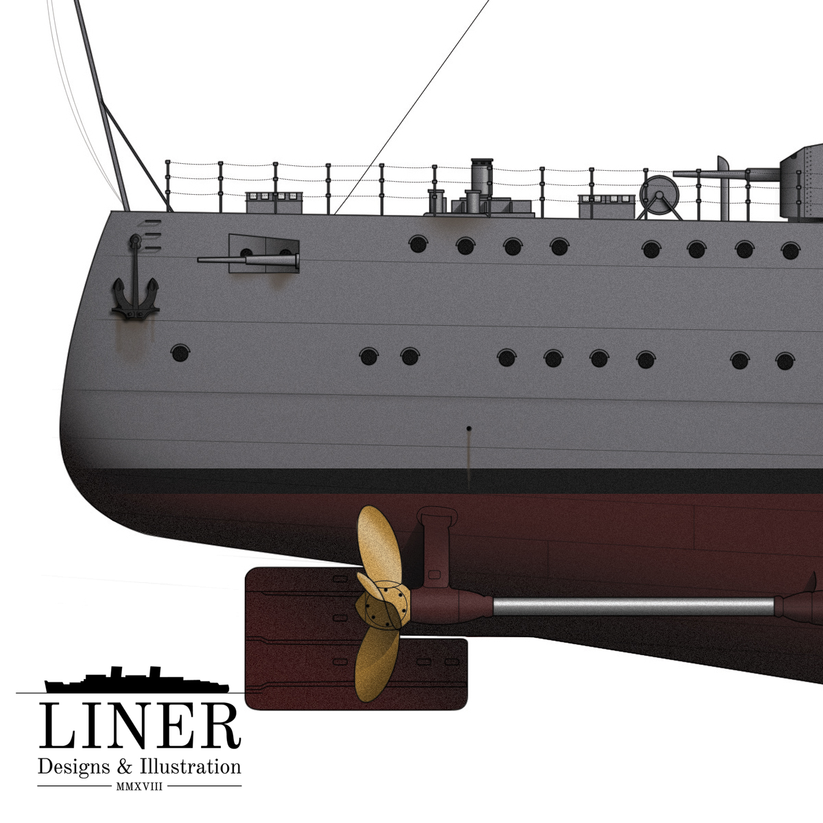 Emden’s propellors and steering gear. She could achieve a good turn of speed for her time and hunt slow-moving enemies down with ease.
