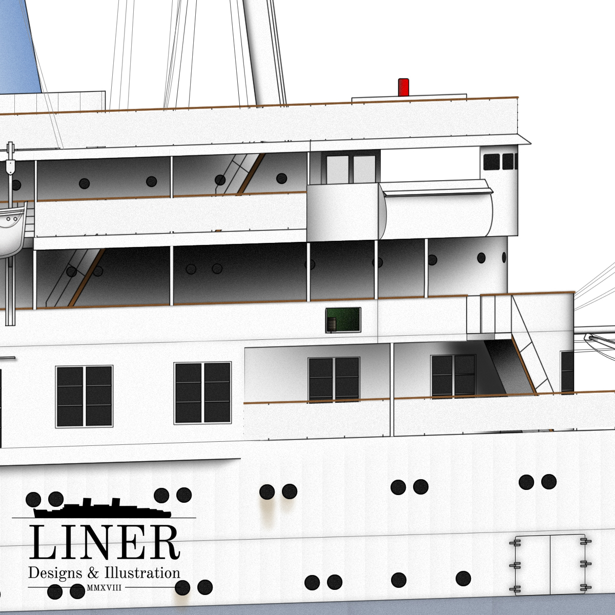 The bridge and forward superstructure - elegantly rounded and featuring large floor-ceiling windows in public areas for optimal daylight use.