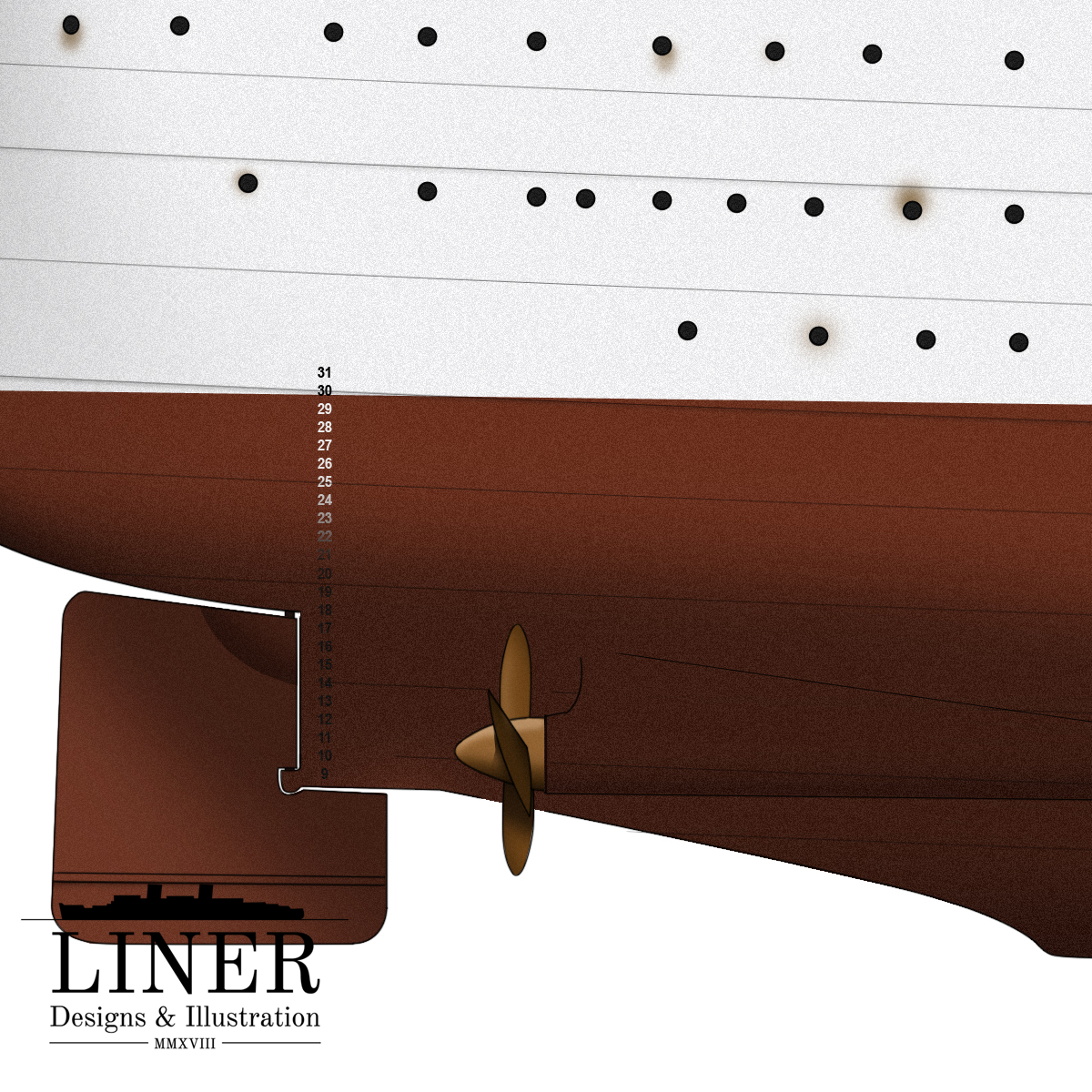 Strathnaver’s rudder and four-bladed cast bronze propellors.