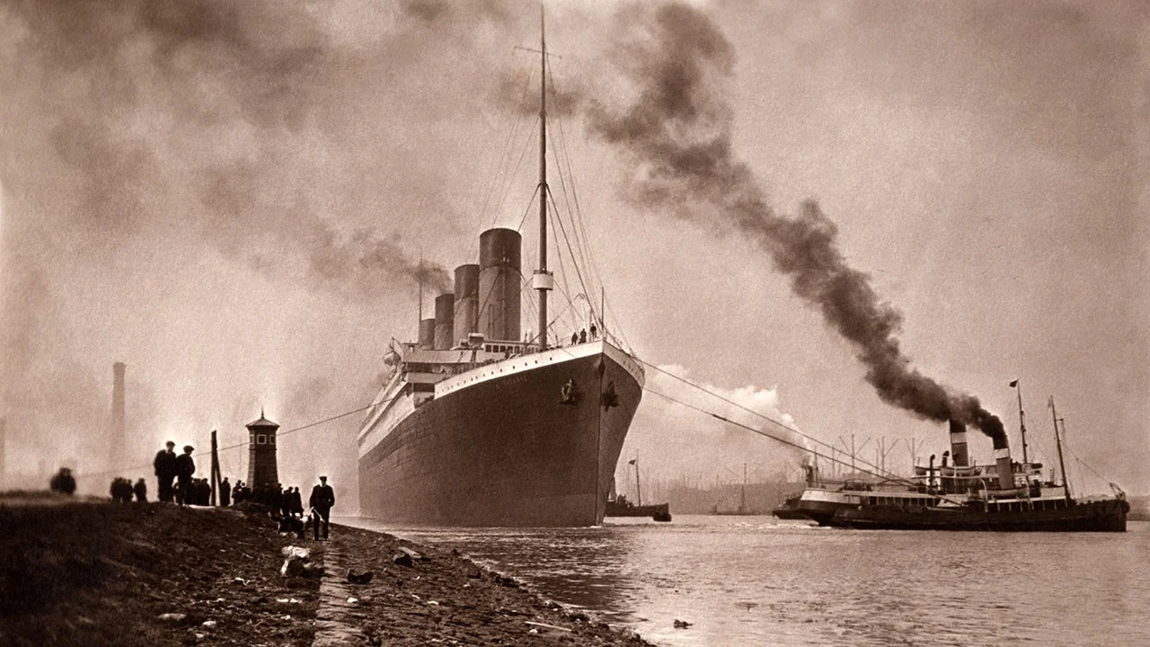 Titanic steaming down the River Lagan shortly after completion. Image from the Steve Raffield collection/