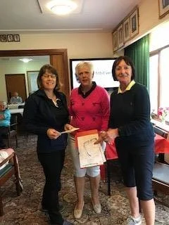 Celia Speake of Builth Wells (L), Margaret Bowen, MWCGA Vice-Captain and Gail Beaurain, St. Idloes Club Chairman
